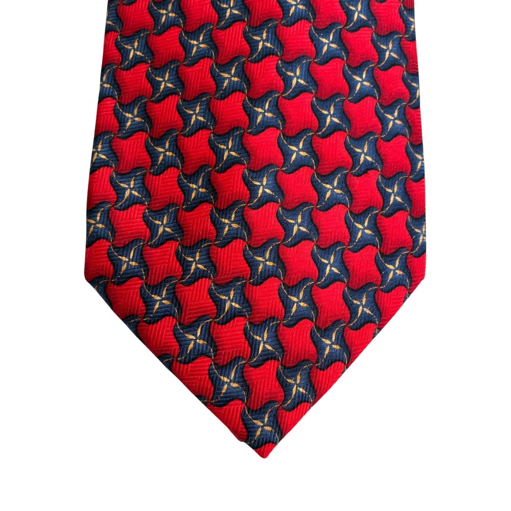 J.Z. Richards Silk Tie Red Navy Blue Gold wide Geometric Hand Made USA Nordstrom